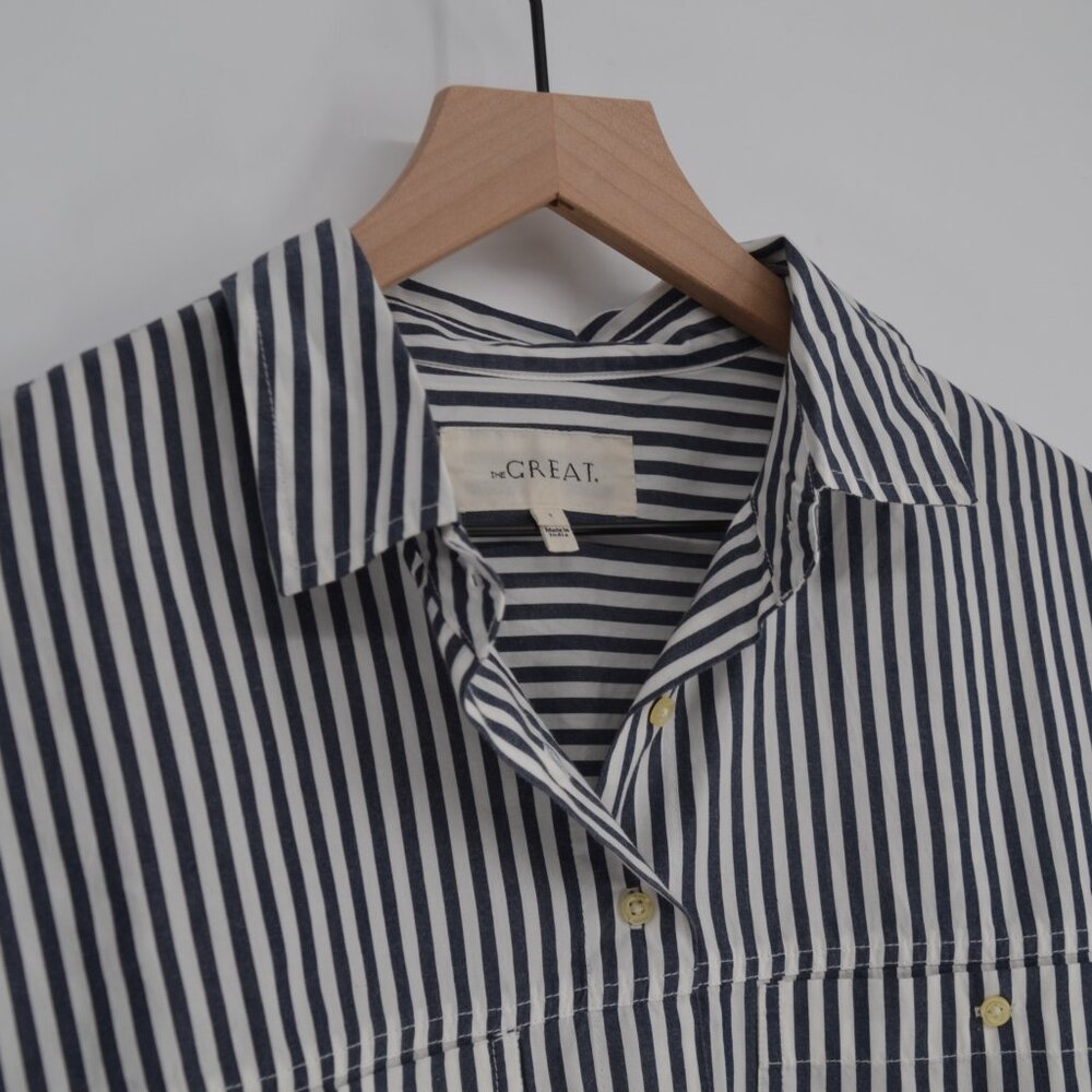 The Great Atlas Button Up Shirt and Field Midi Skirt Set Navy Stripe Womens 1 S - Picture 6 of 15